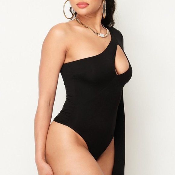 🖤❤️🤍ONE SHOULDER KEY HOLE BODYSUIT- Black - Picture 3 of 3